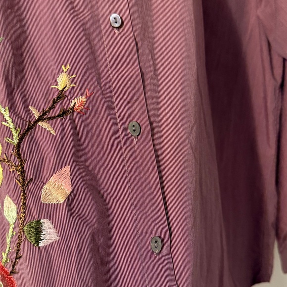 Sundance Embroidered Blouse Button Up Pin Stripe Purple Floral Collared 10 - Picture 6 of 8